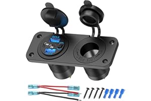 4 Port 12V USB Outlet Marine Switch Panel 12 Volt Plug, Dual PD30W and Dual QC18W USB Ports Car Charger with Switch, Waterpro