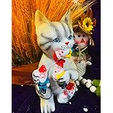 zhuja Cat Statue Decoration Fall Cat Eating Gnome Statues Weird Gnomes Figures Decor for Outdoor Patio Lawn Yard Decor (Cat Eating)