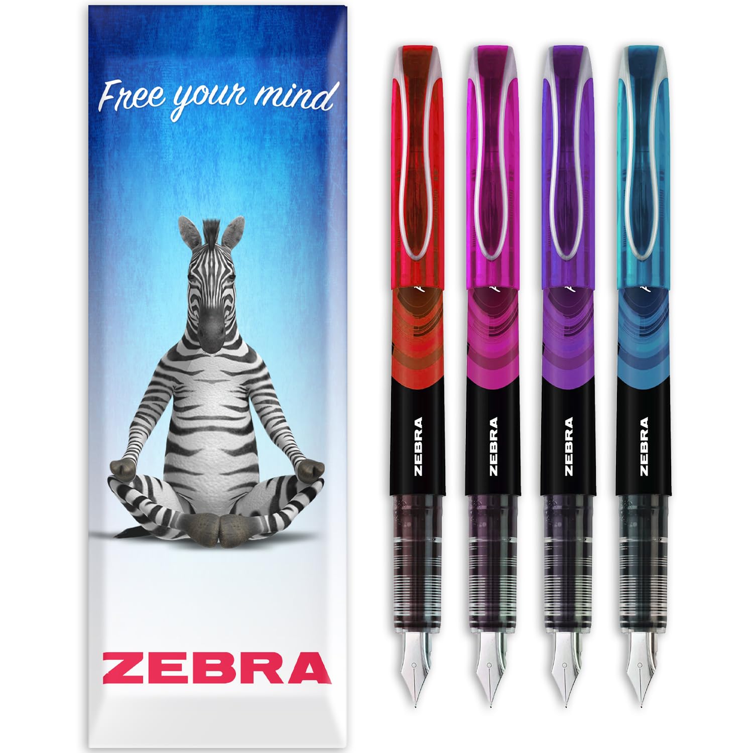 Zebra Fuente - Disposable Fountain Pen - 1.0mm Fine Nib 0.6mm Line Width - In Envelope Gift Packaging - Pack of 4 - Berry Tones