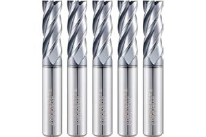 Turnextte 5 PCS 3/8" Micrograin Carbide Square End Mill Set, 4 Flute HRC 45 Deg AlTiN Coating End Mill Bits Set for Milling Alloy Steels, Hardened Steel,CNC Router Bits for DIYers & Professionals