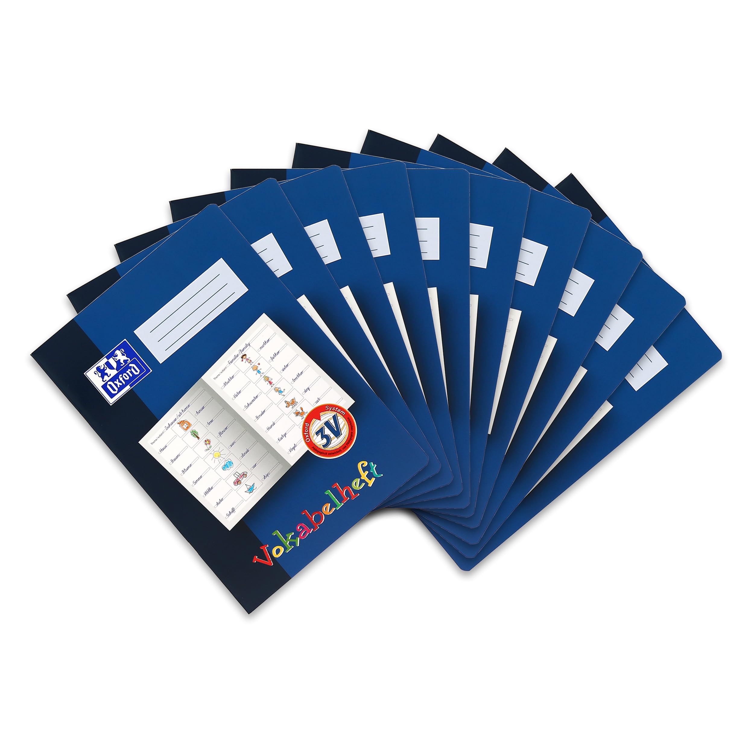Oxford 100057954 Vocabulary Exercise Book for German Primary School Class 3 A4 16 Sheets 90 g/m² Optic Paper Header Pack of 10 Blue
