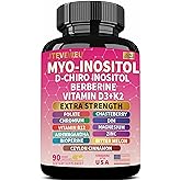 JTEVEweu Myo Inositol Supplement - Women's All-in-One Supplement - with Myo-Inositol, D-Chiro Inositol & 13+ Extra Strength Ingredients -(90 Capsules)