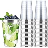 Byvivace 200 Pack 12oz Silver Plastic Cups with Rimmed Edges - Disposable, Recyclable, BPA Free, Food Safe, Modern Style, Perfect for Parties, Weddings, Birthdays, Festivals, 12oz Capacity Each