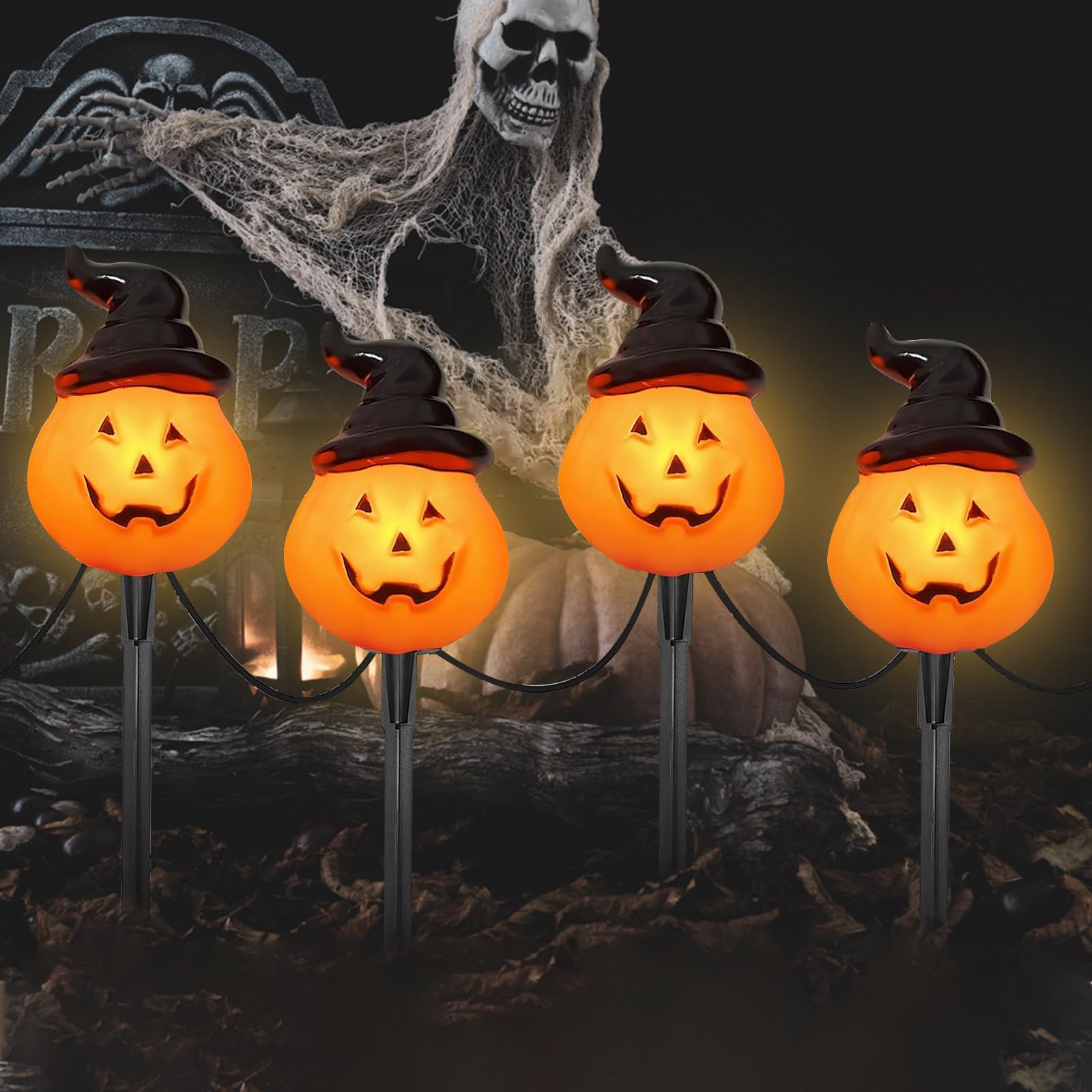 CHYParty 7Ft Halloween Pumpkin Pathway Stake Lights, 4 Pack Christmas ...