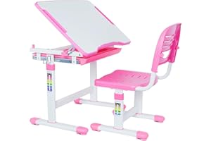 VIVO Pink Height Adjustable Children's Desk and Chair Set | Kids Interactive Workstation