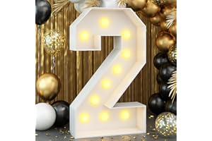 KAINSY 4ft Light up Number 2 White Numbers with Lights 2nd Birthday Party Decorations Large Marquee Mosaic Number Frame with Slots Letter 2 Cardboard Pre-Cut Cut-Out Thick Foam Board Sign Anniversary