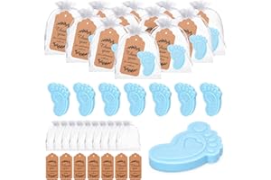 KBDHYY 50 Sets Baby Shower Soap Favors - Handmade Scented Baby Feet Soap with Thank You Cards & Organza Bags for Guests Return Gift, Gender Reveal Prizes, Birthday Souvenirs (Blue)