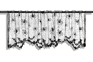 OARKIVE Halloween Curtains Gothic Curtains Halloween Kitchen Curtains Halloween Valance Curtains Spider Web Curtains Black Lace Curtains for Door Lampshade Fireplace Window Halloween Christmas Spooky Decor
