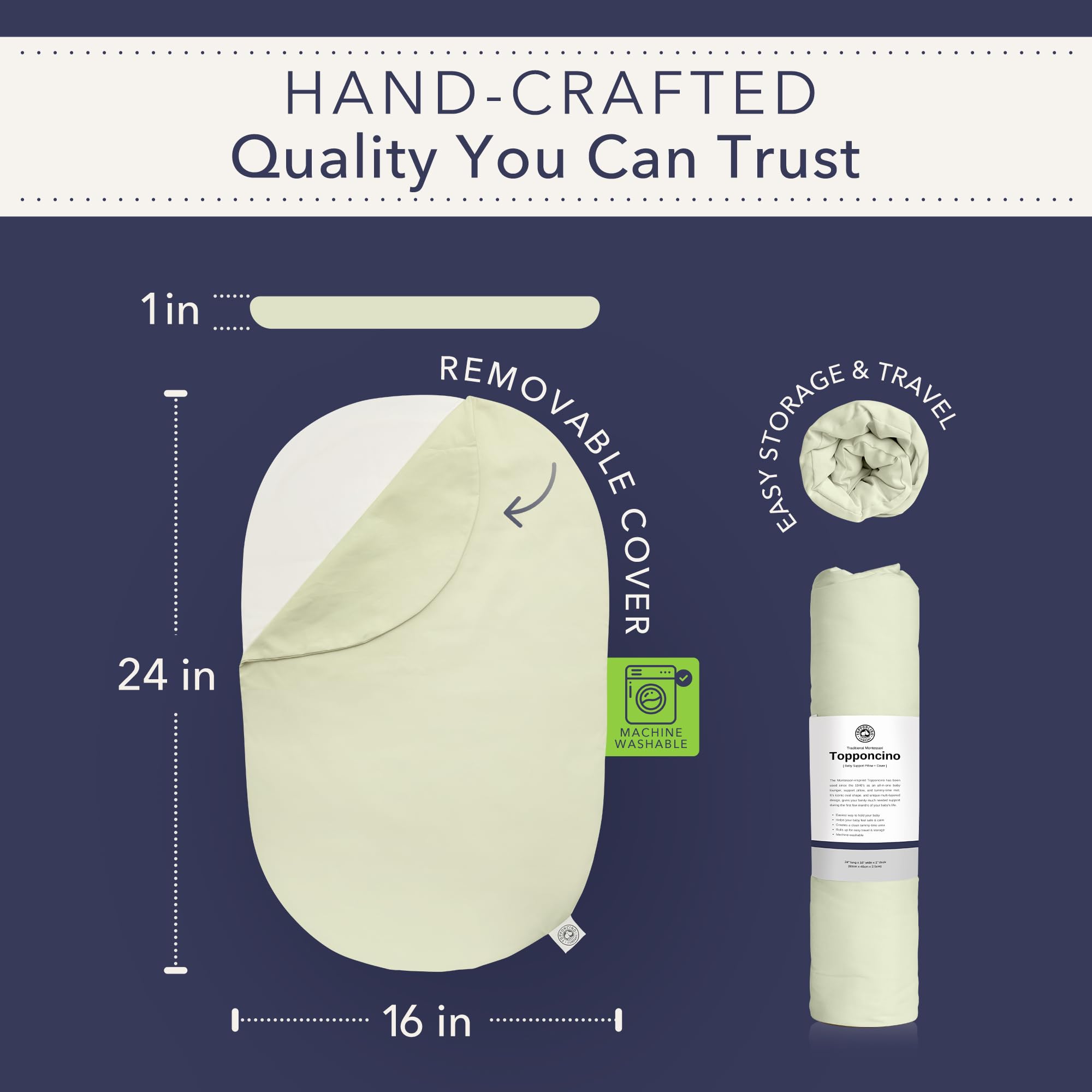 Montessori Baby Topponcino | Multifunctional Authentic Montessori Design | Simple Newborn Holding & Feeding Baby Support Pillow | Clean Infant Tummy Time Mat (Original, Sage Green)