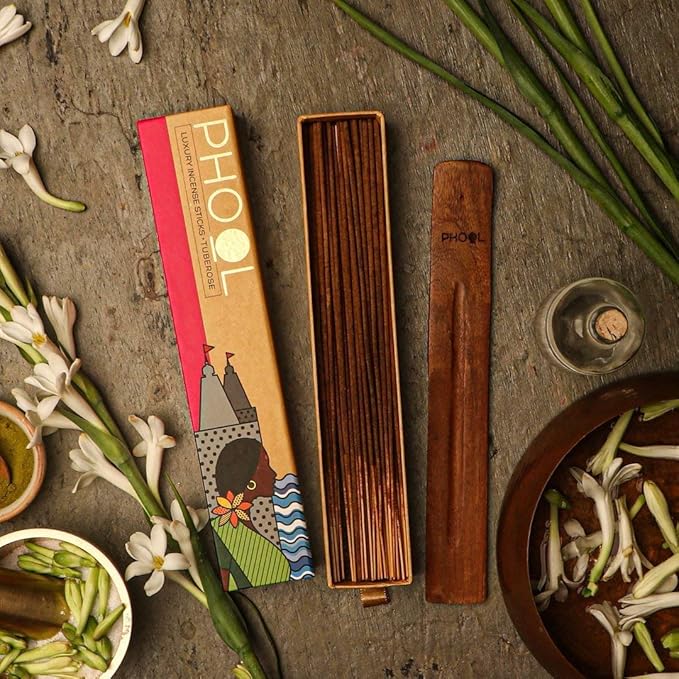 Phool Natural Organic Tuberose (Rajnigandha) Incense Sticks (Agarbatti), 40 Sticks (Pack of 5