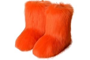 YESBOR Women's Faux Fur Boots Fluffy Mid-Calf Fuzzy Winter Snow Boots Outdoor Flat Shoes