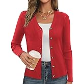 GRACE KARIN Women's Long Sleeve V Neck Button Up Cardigan Sweaters Trendy Ribbed Knit Open Front Casual Jacket