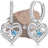 Sterling Silver Dangle Hoop Earrings Charms Love Heart Hypoallergenic Fashion Jewelry Dainty Birthday Gift