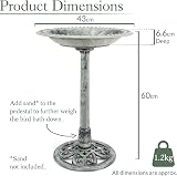 CHRISTOW Plastic Resin Bird Bath Round Pedestal Victorian Style Grey 60cm view 6