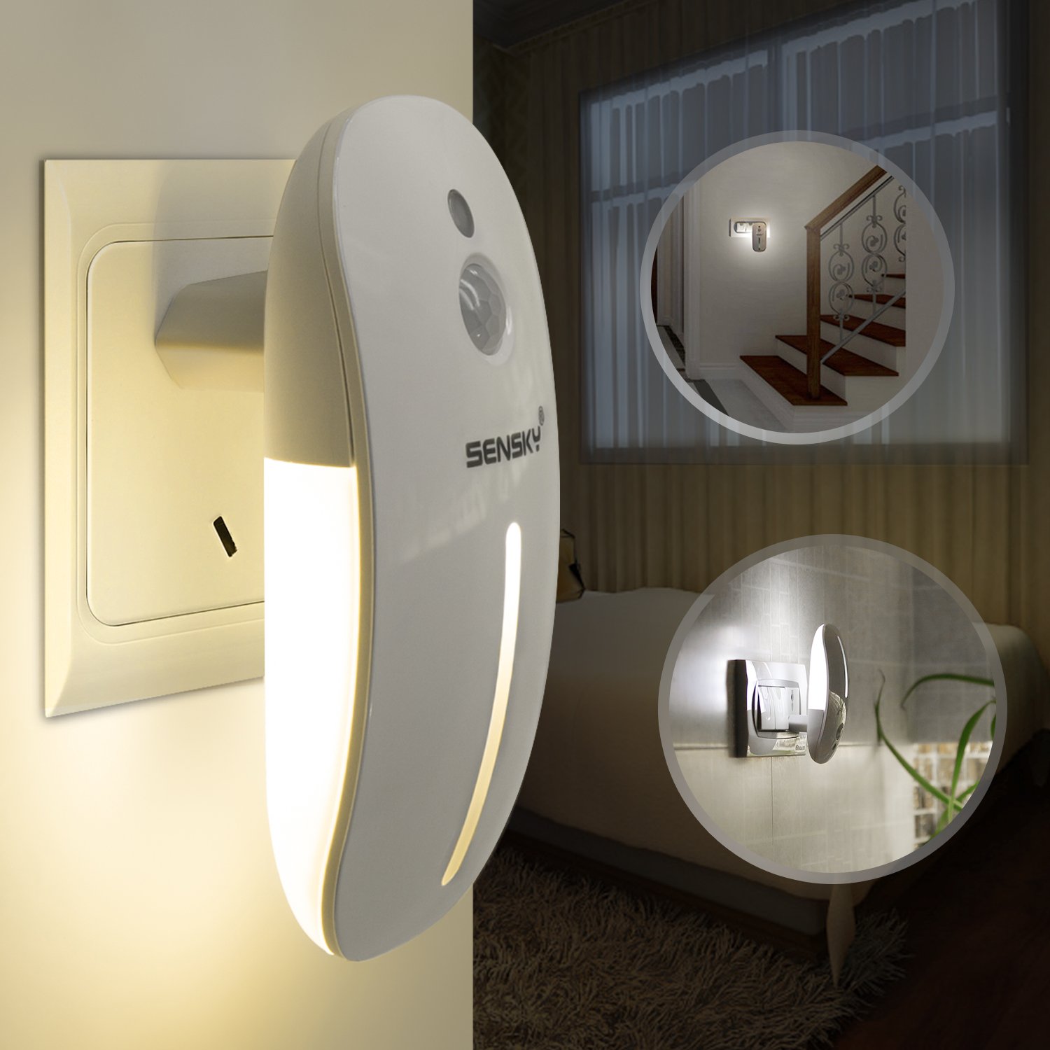 Sensky Motion Sensor Night Light Plug in Walls LED Nightlight, Eye-Friendly Night Lighting Natural White for Baby, Kids, Hallways, Stairs, Bedrooms
