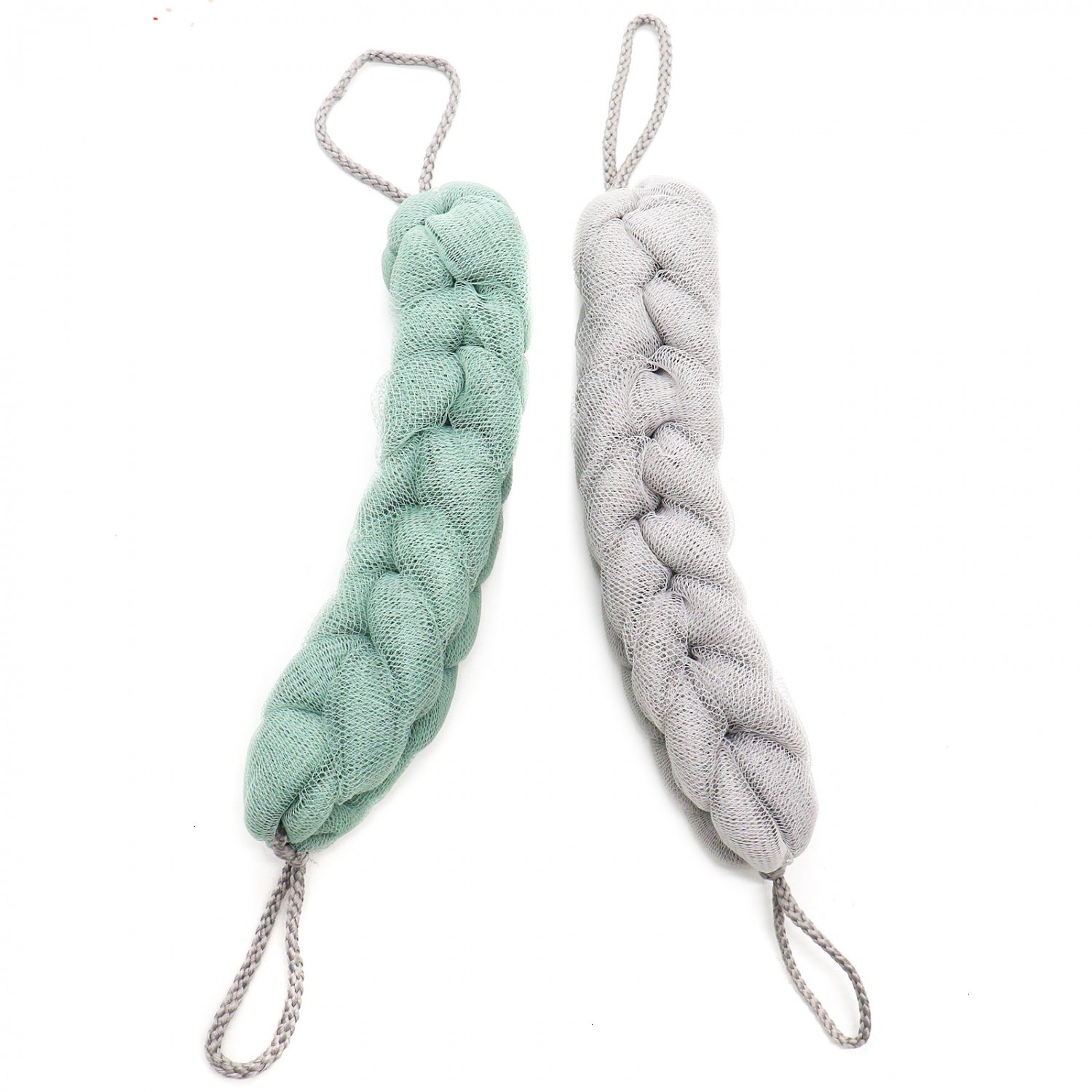 HUELE 2 Pcs Exfoliating Bath Sponge Shower Pouf Loofah Back Scrubber Mesh Strap Skin Washer with Rope Handles