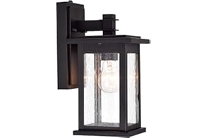 MICSIU Dusk to Dawn Sensor Outdoor Lighting Fixture, Textured Black Exterior Wall Sconce with Clear Seedy Glass, 12.25 Inch Outside Wall Lights for House,Garage, Patio, Doorway, Pathway, Balcony