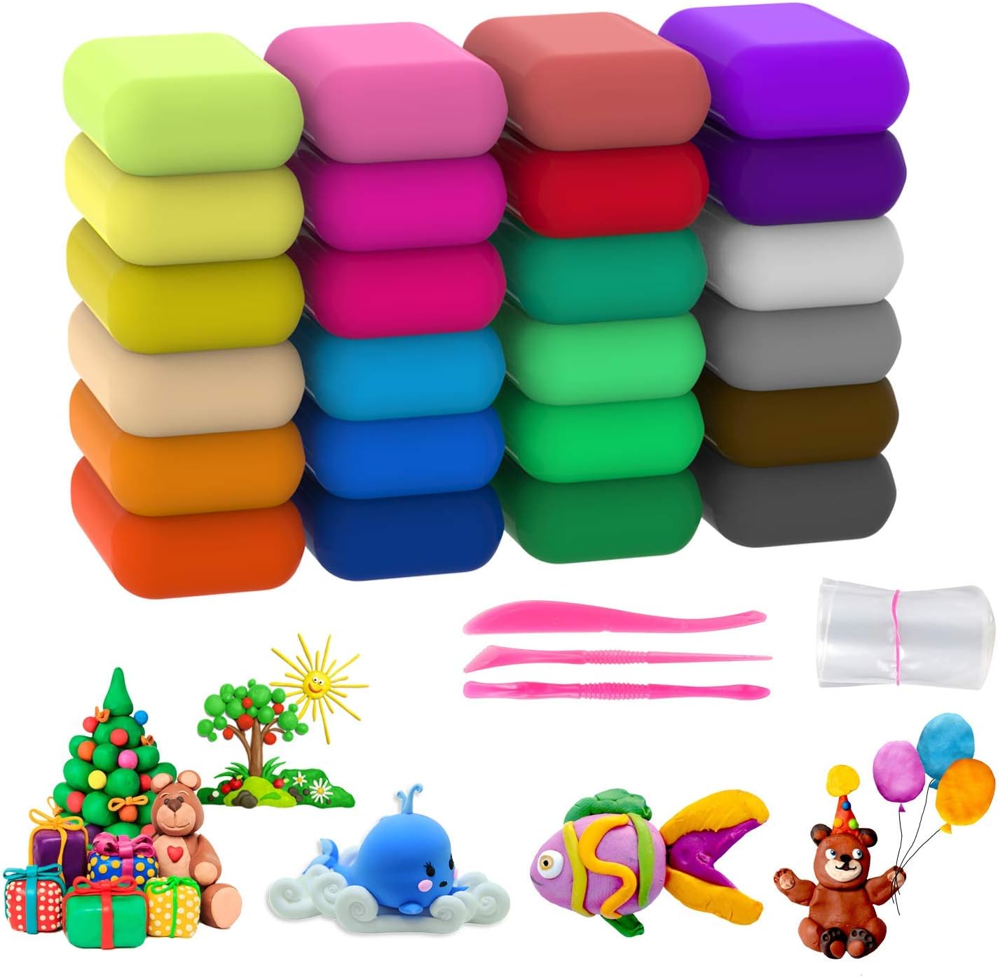 Air Dry Clay Kit, iFergoo 24 Colors Modeling Clay for Kids with Free Tools and Manuals,Wonderful Air Hardening Clay
