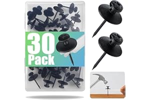 DOBUR 30 Pack Double Headed Picture Hanging Nails, Thumb Tacks, Push Pins for Wall Hangings, Wall Hooks for Home Office Photo Decor, Black