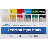 JMU Absorbent Paper Points .04 Taper #15-40 Assorted 100 Pcs/Pack | Spill-Proof Box, Applicable to Root Canal Cleaning And Endodontic Dental Procedures