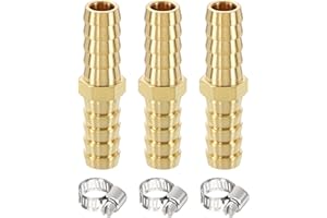 METALLIXITY 3pcs Brass Hose Barb to Adapter 3/8" Barb x 3/8" with 6pcs Stainless Steel Hose Clamp for Automotive, Motorcycle,