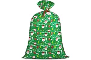 Loveinside Jumbo Large Plastic Gift Bag, Christmas Design Plastic Bag with Tag and Tie for Holiday - 56" x 36", 1 Pcs - Green Santa