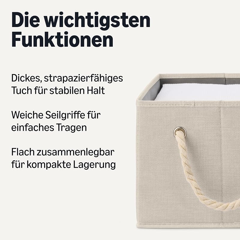 Faltbare Aufbewahrungsbehälter mit Seilgriffen, Leinen, groß, 3 Stück — Foto 2 von 5