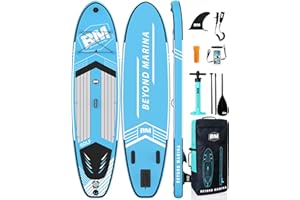 BEYOND MARINA Inflatable Stand Up Paddle Board, 10'6" SUP Paddleboard for Adult, Premium Accessories | Non-Slip 5MM EVA Deck & Foam Handles, Camera Mount, Double Action Pump, 85L Travel Backpack