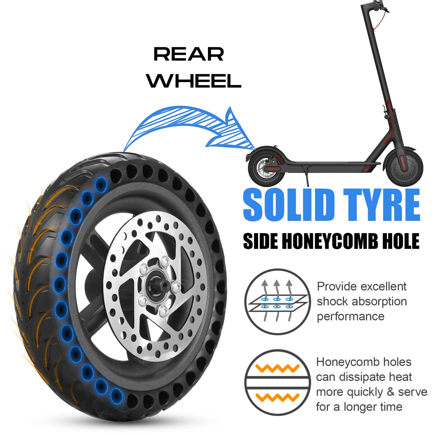 ELKATECH | Gotrax Wheel replacement and Xiaomi M365 electric Scooter | Solid Tire with hub and Brake-Disc | Honeycomb Wheel Compatible Mijia1s gotrax gxl V2/gotrax XR and 8,5 inch