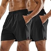 MIER 2 Pack Men's 5 Inch Athletic Running Shorts Lightweight Breathable Workout Gym Shorts with Zipper Pockets, No Liner