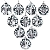 Caritas et Fides Bulk Pack of 10 - St. Benedict Medal Pendant - 3/4 Inch Round Silver Oxidized St. Benedict Medals for Necklace, Medals for Jewelry Catholic, Made in Italy