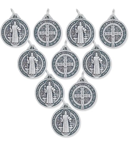 Patron Saint St Benedict Medal Pendant - Silver Tone, 1 1/2 Inch - For Protection & Blessing - View #10