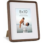 Axeman 8x10 Picture Frame Natural Walnut Solid Wood Photo Frame with Tempered Glass, Handcrafted 8x10 Wooden Frame Matted to 5x7 with Sharp Edges and Rounded Corners, Tabletop or Wall Mount Display