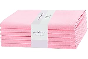 PurpleEssences Set of 6 Cloth Dinner Napkins 100% Cotton 18x18 - Soft Durable Washable - Ideal for Farmhouse Party Spring and Summer - Perfect Everyday Use Table Linen - Blush Pink