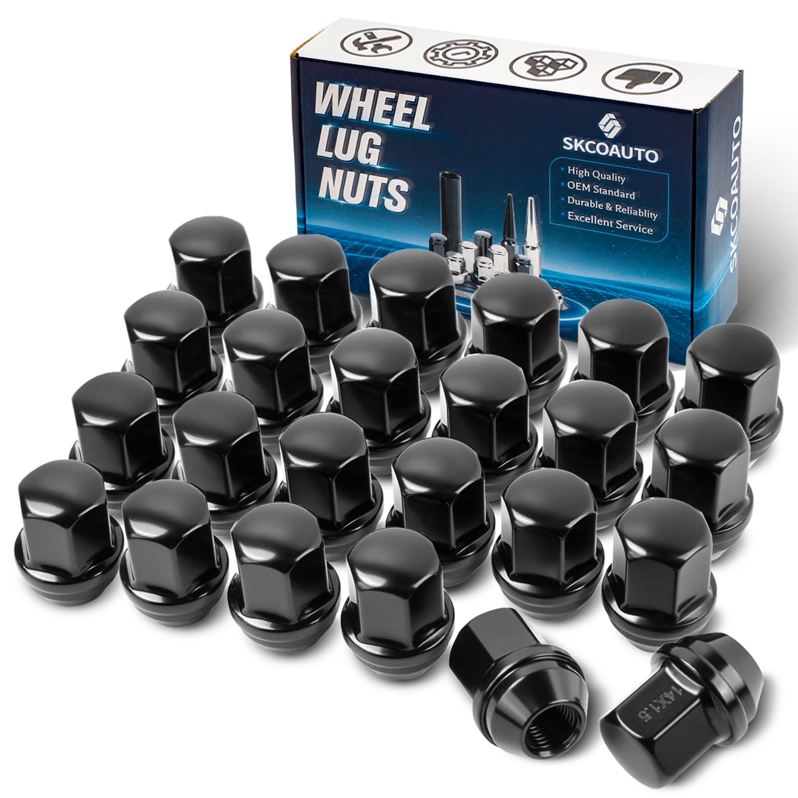 Photo 1 of 14x1.5 Wheel Lug Nut 24pcs Black Lug Nuts Compatible with Silverado Tahoe Suburban Colorado Lug Nuts 1.5 inch Length,Replace 9596070, 9599373