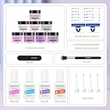 Wakaniya 8 Color Clear Pink Glitter Dip Powder Nail Set Starter Kit Base Top view 8