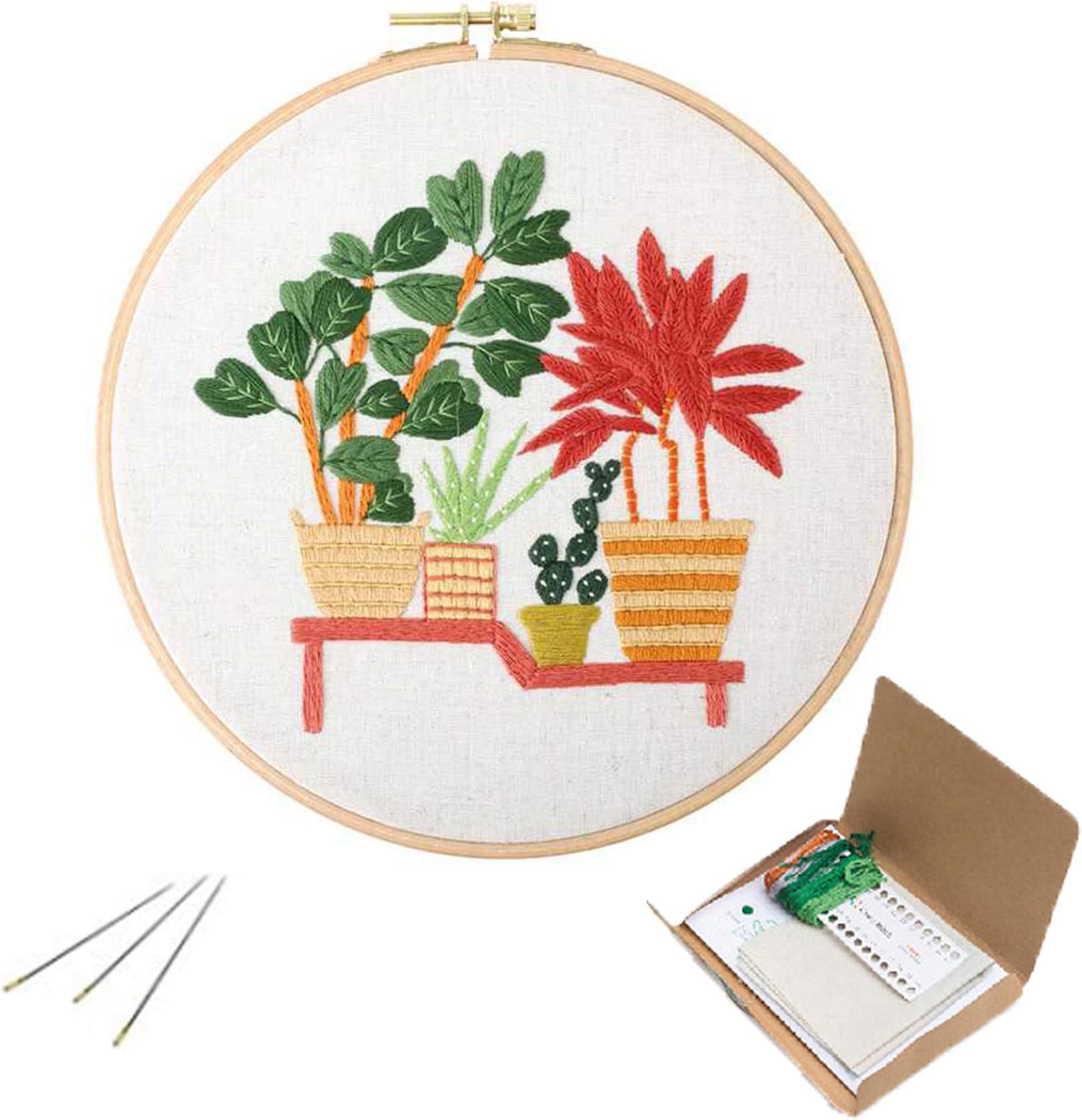 Colourful Embroidery Kit DIY Cross Stitch Kit Including Embroidery Cloth with Floral Pattern, Bamboo Hoop, Color Threads and Starter Tools Kit