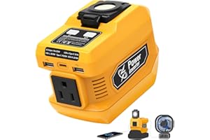 MIGHTRENCH 220W Power Inverter Compatible with Dewalt 20V Battery, DC 20V to AC 110V-120V Portable Power Generator, Inverter with 2 USB Ports 1 Type-C 1 AC Outlet, 400 Lumen Light