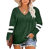 Gloria&Sarah Womens Plus Size Tops V Neck T Shirt Color Block Long Sleeve Casual Tunic Tops