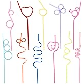 Soledea 48 Pcs Crazy Silly Straws for Party, Reusable Plastic Loop Curly Drinking Straws for Valentines Day Gift Christmas Birthday Wedding Party Supplies Decoration