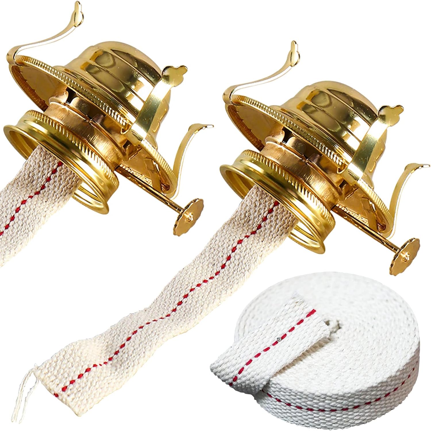 Oil Lamps & Accessories - GXFCCYXT Oil Lamp Burner 2 Set, with Reduction Collar and Cotton Lamp Wick & 39 inch Oil Lamp Wick, Oil Lamp Replacement Parts, for Kerosene Lamp or Vintage Oil Lamps - Brass