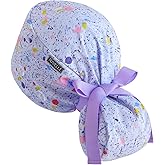 Ponytail Scrub Cap for Women – Confetti White Double-Sided Printed Surgical Hat with Buttons and Sweatband, Soft Nurse Cap for Long Hair, Helps Reduce Static Buildup