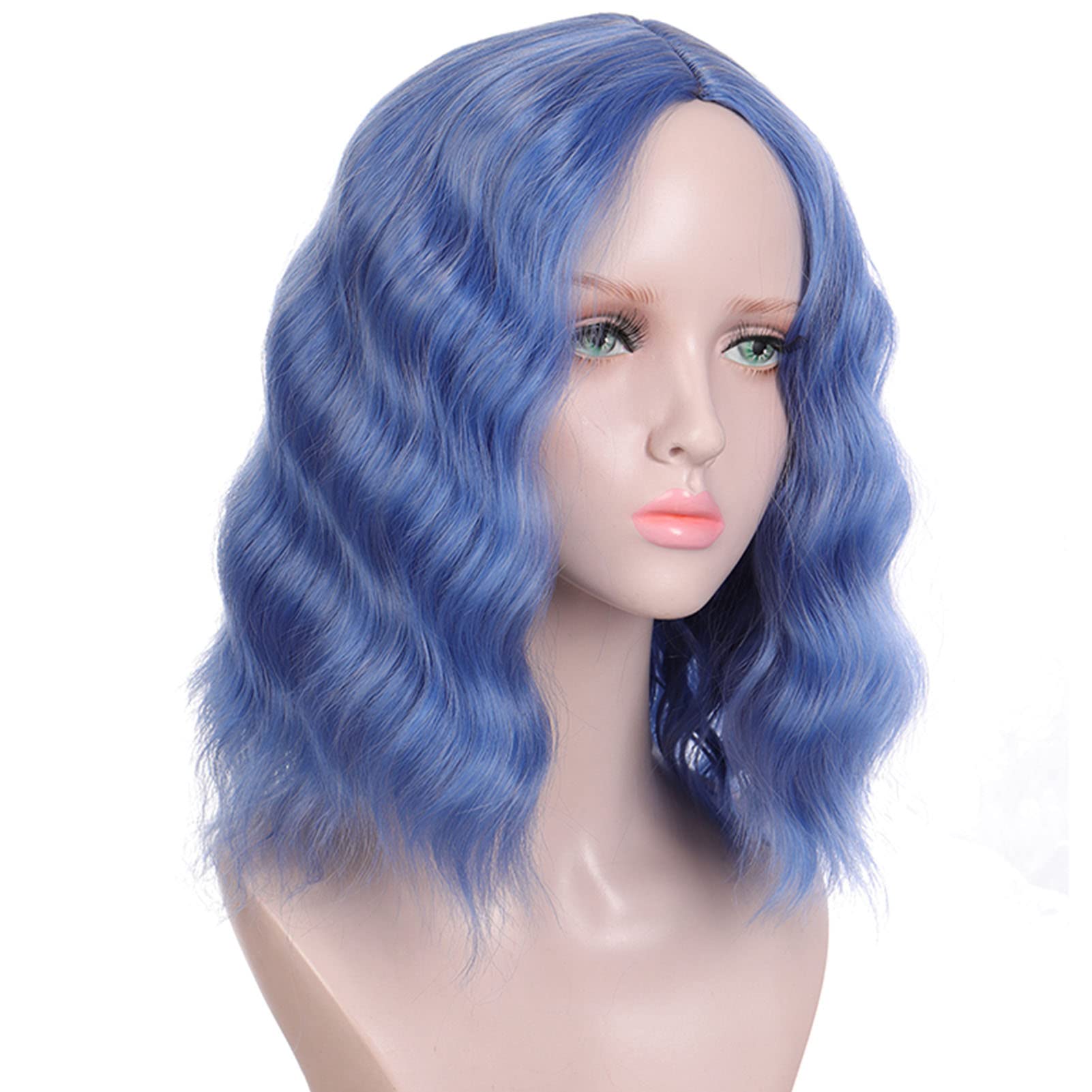 Aiokrtse Short Bob Wigs Wavy 14 inches Synthetic Wigs For Women Blue Color — image 1