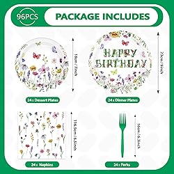 96 Pcs Wildflower Party Supplies 350 GSM Green