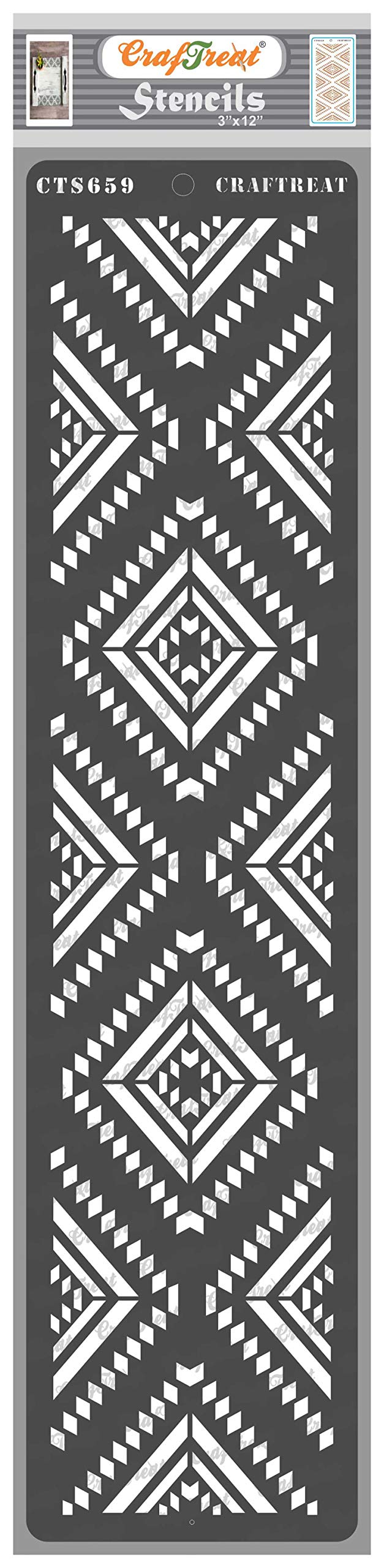 crafTreat Aztec Stencils for Painting on Wood - Aztec Border II - 3X12 Inch - Aztec Stencil for Furniture Painting - Stencils Border Designs for Fabric Painting