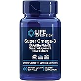 Life Extension Super Omega-3 EPA/DHA Fish Oil, Sesame Lignans & Olive Extract – Heart Health, Brain Health, Inflammation Health Support, Gluten-Free, Enteric-Coated, Non-GMO, 60 Softgels