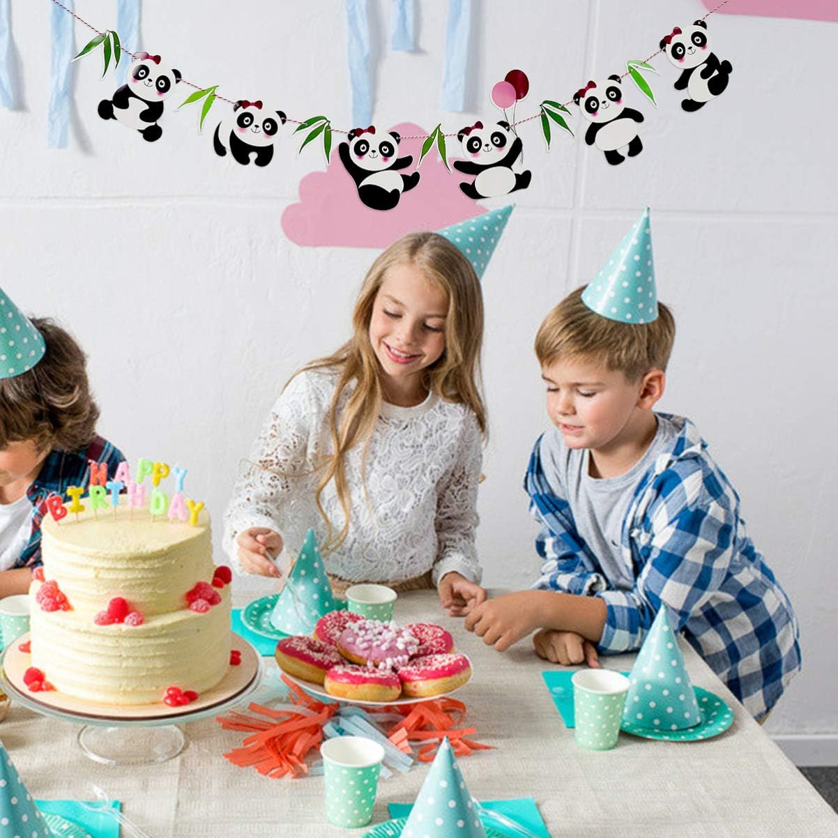 Amosfun Gaint Panda Banner Paper Panda Hanging Bunting Birthday Party Pull Flags Garland Kid Party Decor for Baby Shower Panda Themed Party(Black White) - Image 4