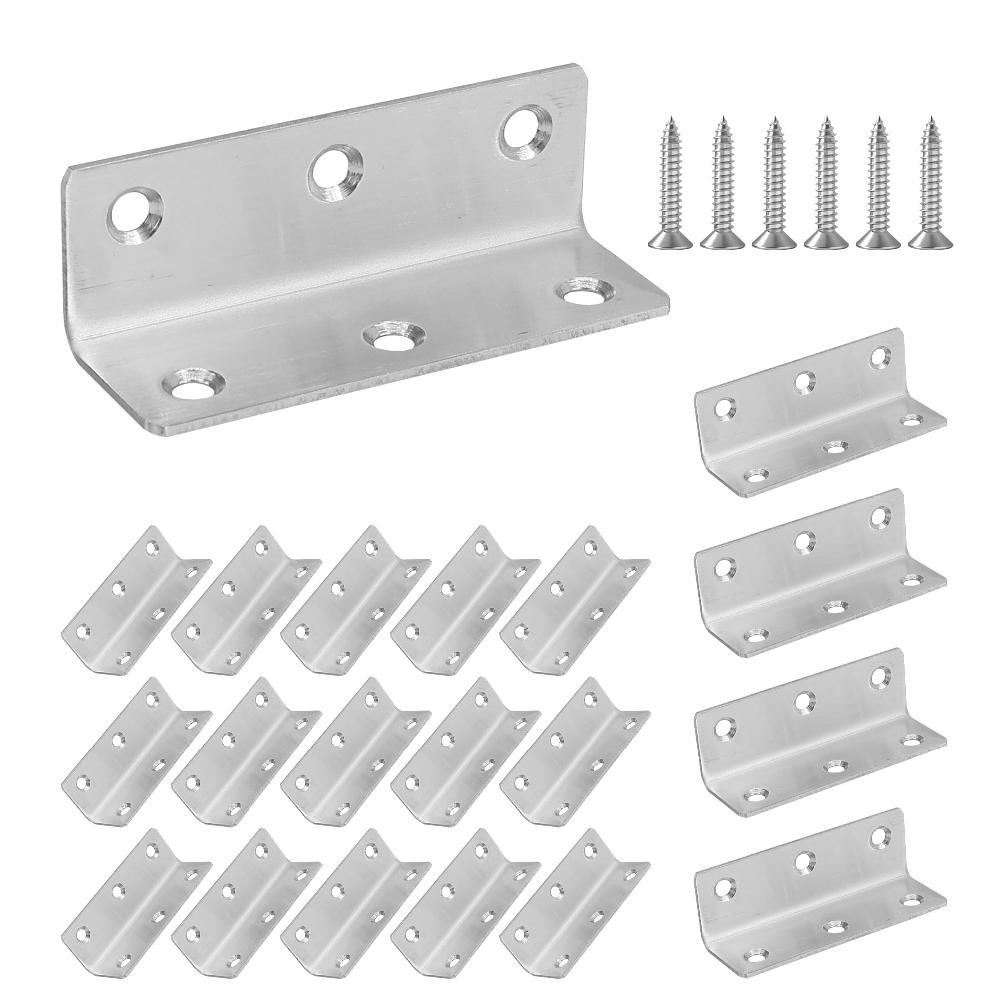 Photo 1 of Redunest L Bracket, Heavy Duty Corner Brace, 20 Pack 3.2" Metal Shelf Bracket Angle Bracket for Shelves, Polished Silver Stainless Steel Braces for Wood Furniture