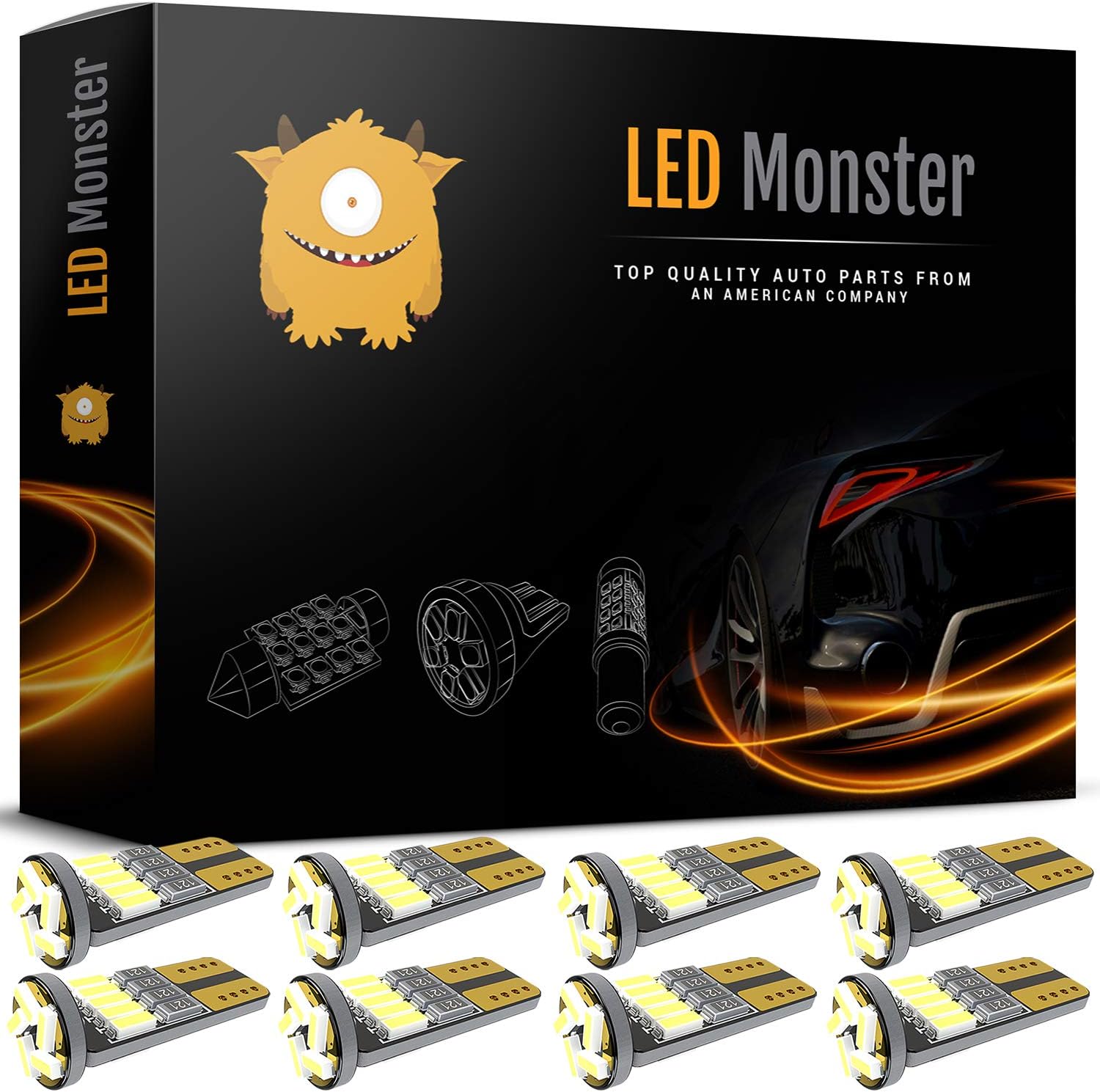 LED Monster 8pcs T10 Wedge Best Value Super Bright High Power 3014 15-SMD 194 168 2825 W5W White LED Bulb Lamp for Car Truck Interior Dome Map Door Courtesy License Plate Lights