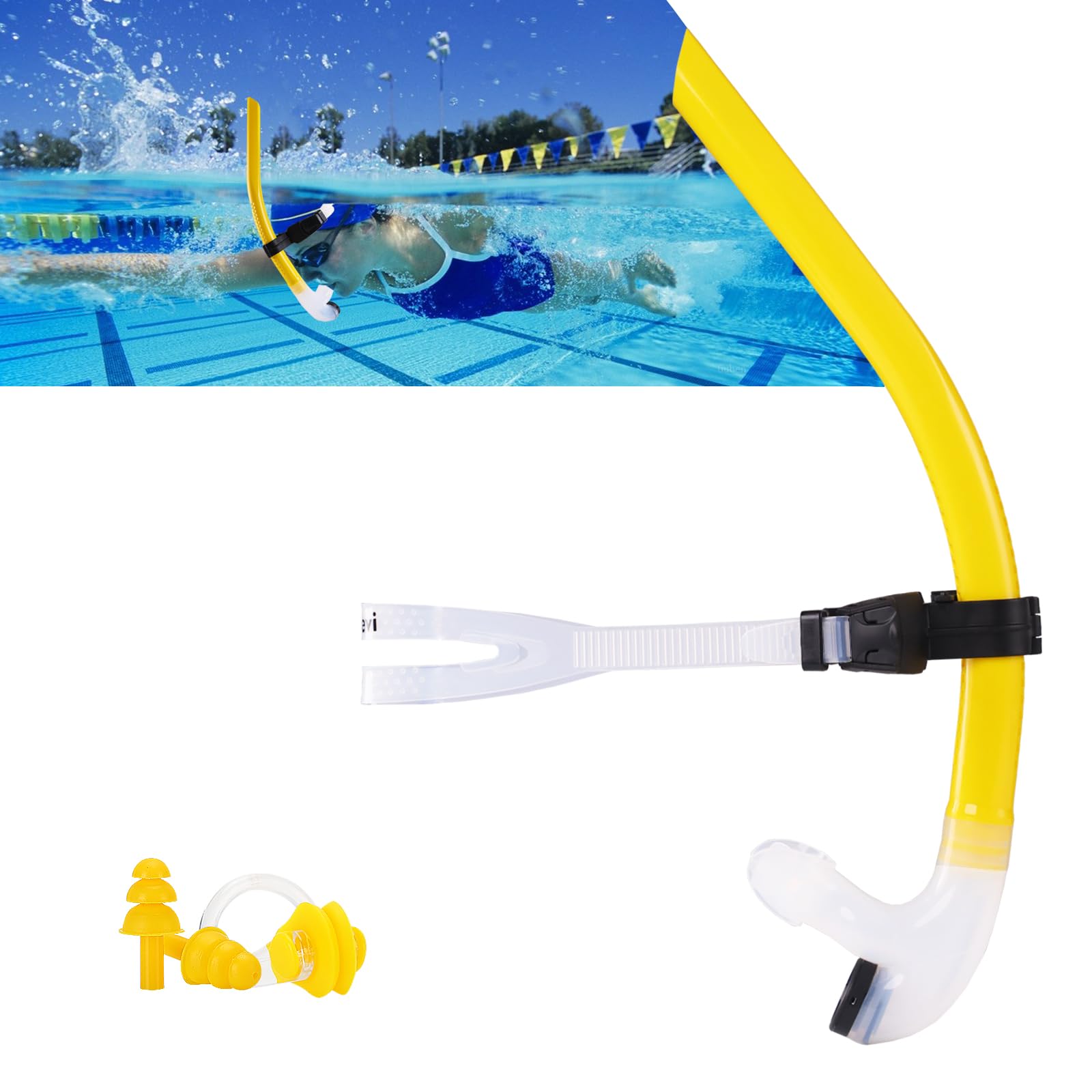Photo 1 of Swim Snorkel for Lap Swimming?No Loud gurgling Noise No Hurt Forehead No Slip Swimming Snorkeling Training for Adult/Kid/Youth,Swimmer Snorkle Center Mount Snorkel One-Way Purge Valve 3